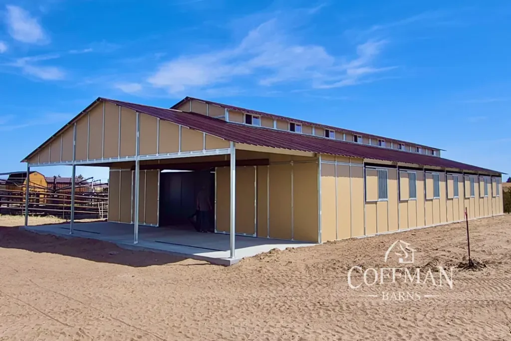Nebraska Horse Training Barn Case Study by Coffman Barns - RCA Barn Image with Gable Porch