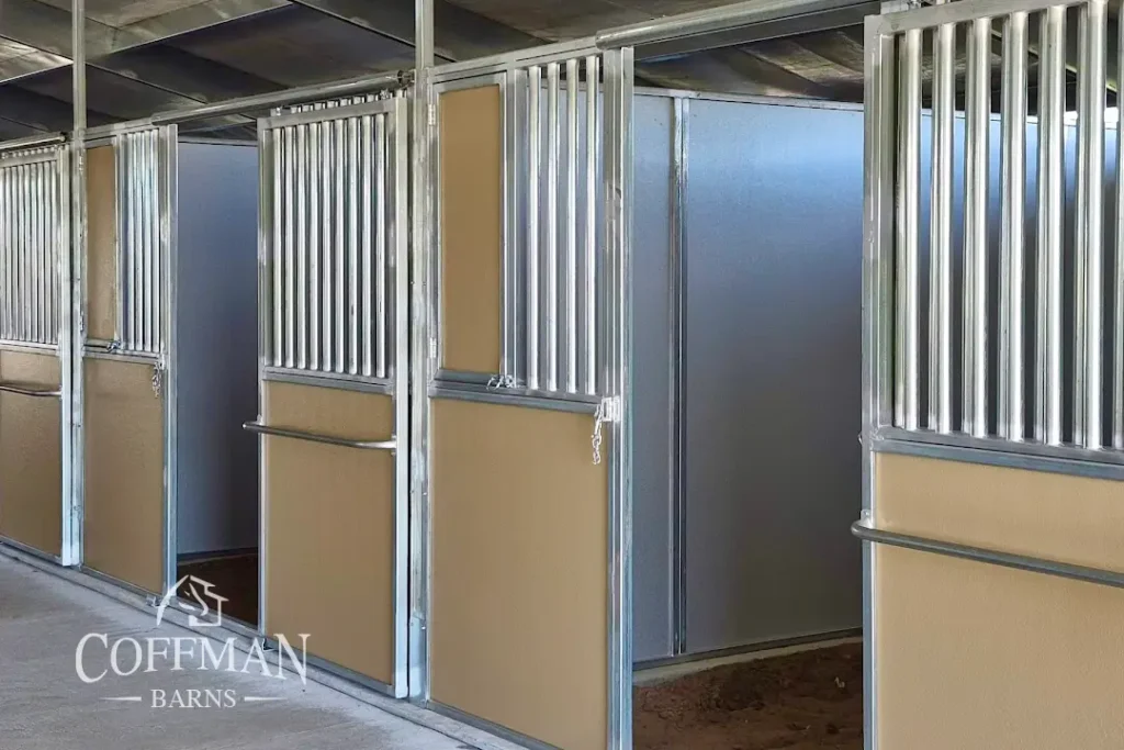 Nebraska Horse Training Barn Case Study by Coffman Barns - RCA Barn Interior Titan Stalls Image