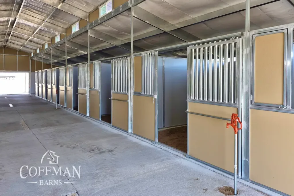 Nebraska Horse Training Barn Case Study by Coffman Barns - RCA Barn Interior Titan Stalls Image