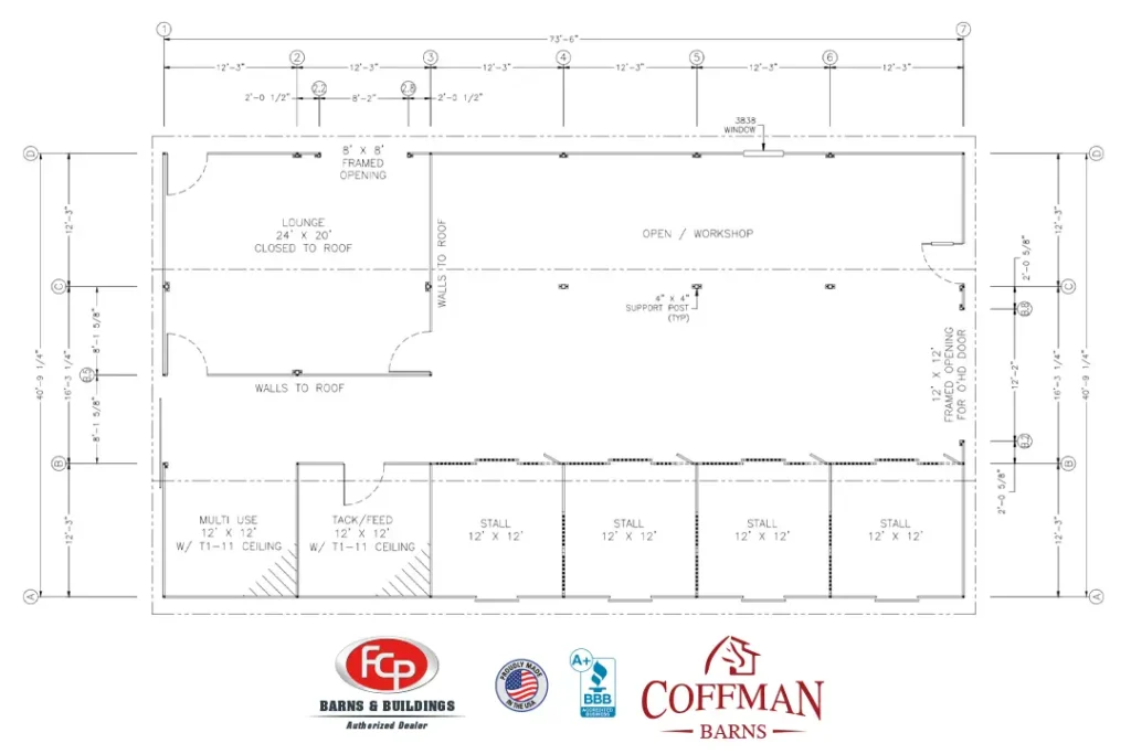 Custom Hybrid Workshop Barn by Coffman Barns Floor Plan Image