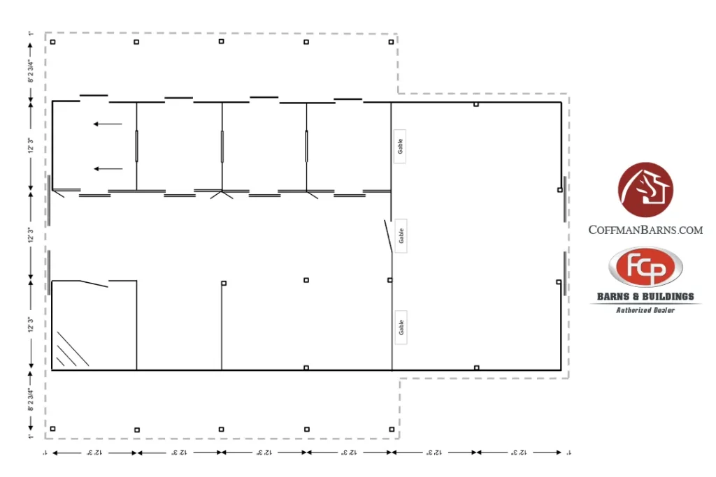Horse Stall and Equipment Barn by Coffman Barns Floor Plan Image